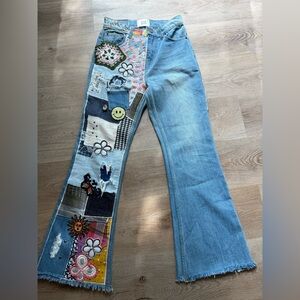 BDG Blue Patchwork Flare Jeans